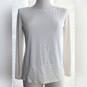 Talbots Cream Lace Hem Long Sleeve Top